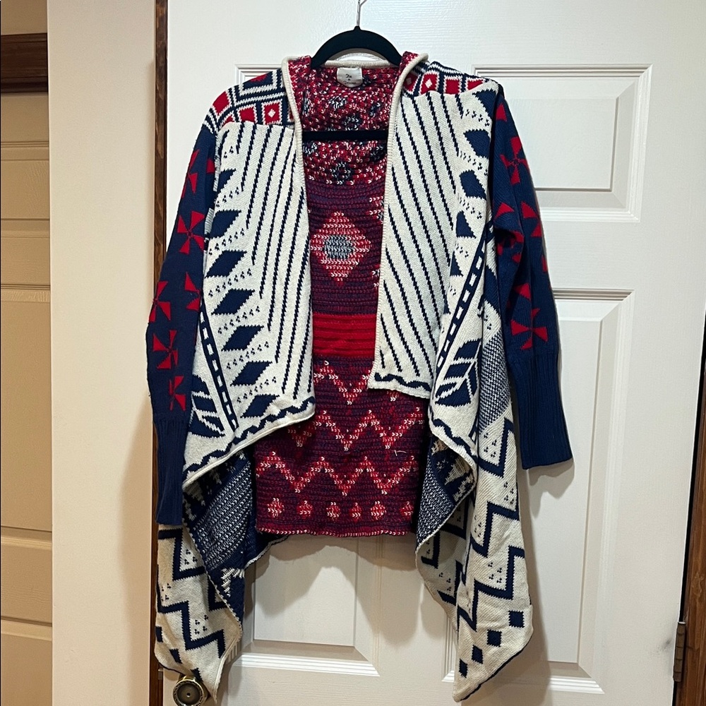Hot & Delicious Geometric Cardigan - Red, Blue, Cream